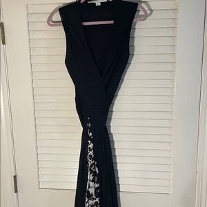 Diane Von Furstenberg Malba Printed Trim Silk Black and White Midi Wrap Dress